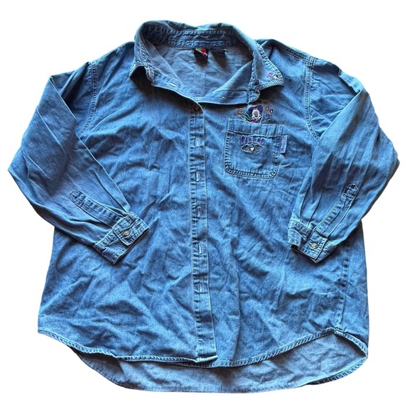 Disney Tops - Disney Mickey Mouse‎ Denim Button Up Shirt Women 22W 24W Embroidered